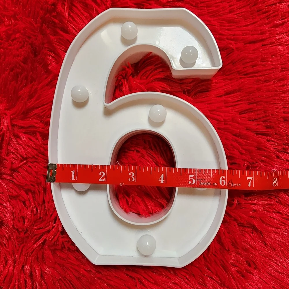 White Number 6 or 9 Plastic Light up wall or table decor, birthday party, nightl